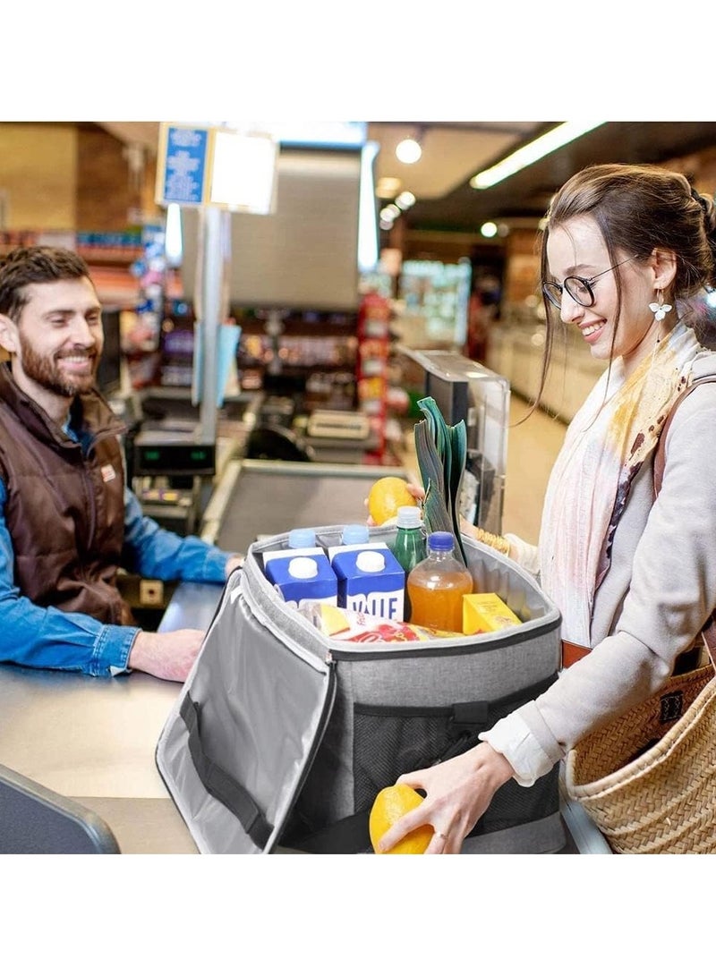 ماهمير® في الهواء الطلق 33L حقيبة تبريد كبيرة معزولة حقيبة يد قابلة لإعادة الاستخدام مقاومة للماء الجليد المبردة سعة كبيرة قماش أكسفورد خفيفة الوزن حفظ طازجة للرجال النساء نزهة شواء غداء الشاطئ رمادي - Image 5