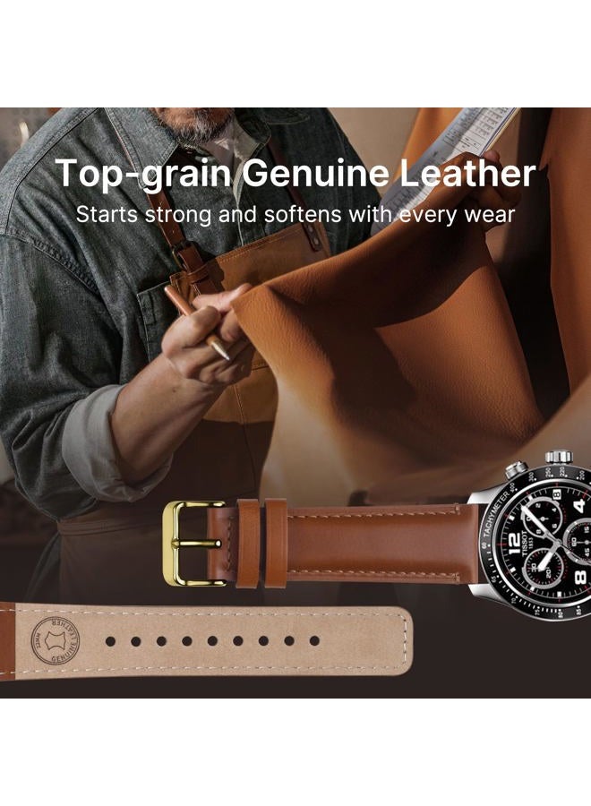 Fullmosa 2 Pack 22mm Leather Watch Bands Quick Release Watch Strap for Men Women, Soft Replacement Strap Wristband with Stainless Steel Buckle,22mm Toffee Brown&gold/Black&Black - Image 3