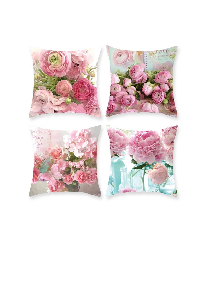 KASTWAVE Floral Decorative Throw Pillow Cover, 18 x 18 Inch Flowers Cushion Cases Pillow Home Decor Watercolor Roses Throw Pillow Cover Elegant Floral Bud Petal Romantic Pillow Case for Home Couch Bed - Image 1