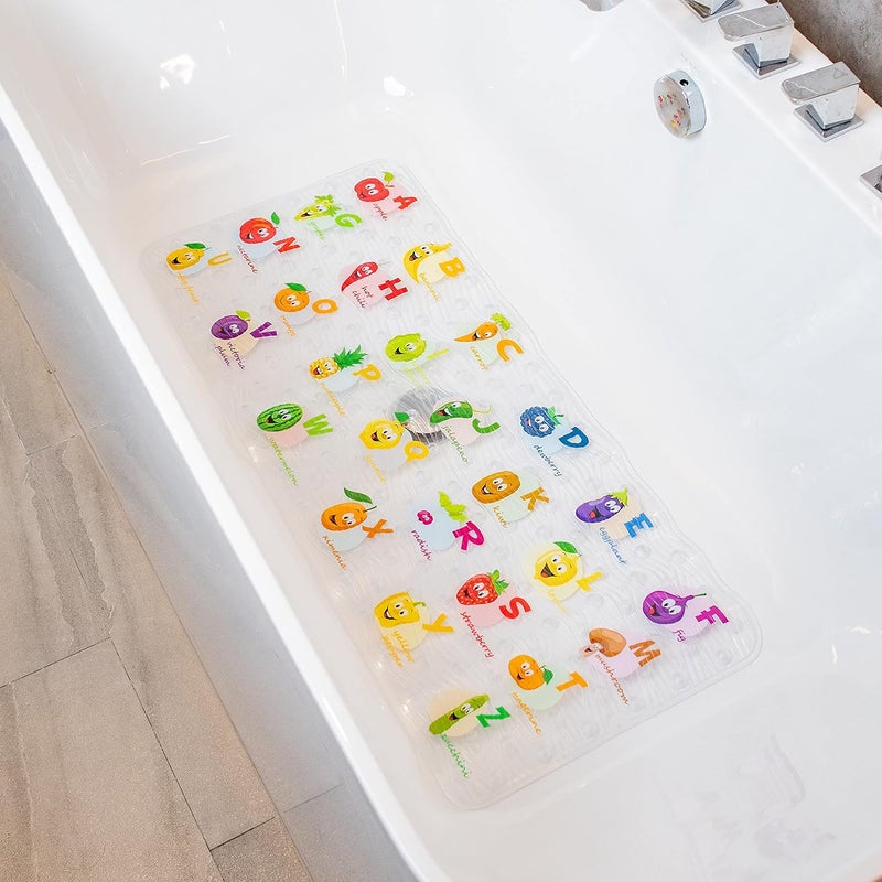 BEEHOMEE Polyvinyl Chloride (PVC) Bath Mat, Alphabet, Square, XL Size, 35x16 inch, Textured Pattern, Suction Cups - Bath Mats for Tub Kids - Image 1