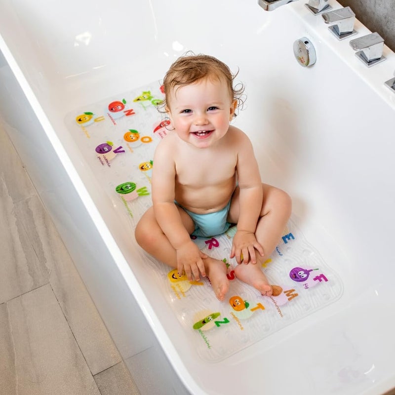 BEEHOMEE Polyvinyl Chloride (PVC) Bath Mat, Alphabet, Square, XL Size, 35x16 inch, Textured Pattern, Suction Cups - Bath Mats for Tub Kids - Image 2