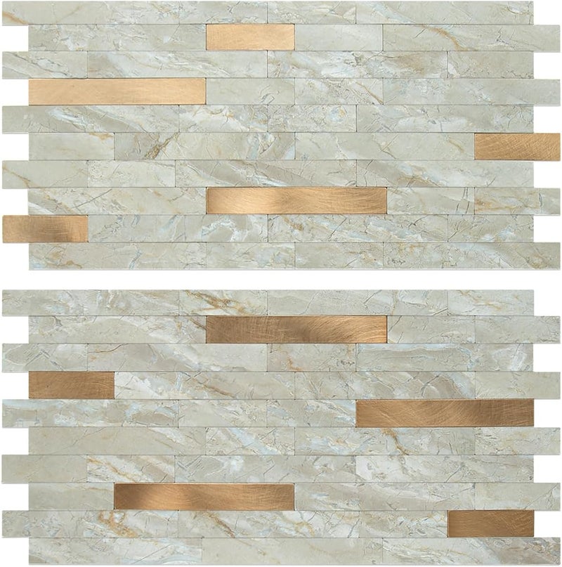AULIGET 20 Sheets Faux Stone Peel and Stick Backsplash, Light Brown Marble Look PVC Wall Tiles Stick on Backsplash for Kitchen - Image 1