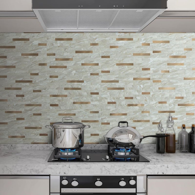 AULIGET 20 Sheets Faux Stone Peel and Stick Backsplash, Light Brown Marble Look PVC Wall Tiles Stick on Backsplash for Kitchen - Image 2