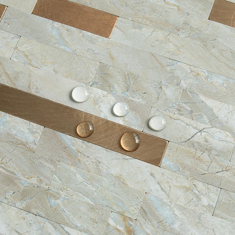 AULIGET 20 Sheets Faux Stone Peel and Stick Backsplash, Light Brown Marble Look PVC Wall Tiles Stick on Backsplash for Kitchen - Image 4