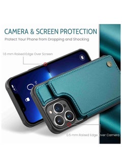 CaseMe Wallet Case for iPhone 14 Pro Premium Handmade Durable PU Leather Slim Shockproof Case with [Double Magnetic Clasp] [Card Holder] [Kickstand] [RFID Blocking] (Green)  - Image 3
