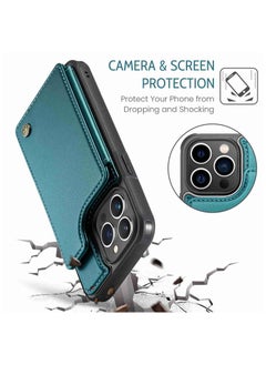 CaseMe Wallet Case for iPhone 14 Pro Premium Handmade Durable PU Leather Slim Shockproof Case with [Double Magnetic Clasp] [Card Holder] [Kickstand] [RFID Blocking] (Green)  - Image 5