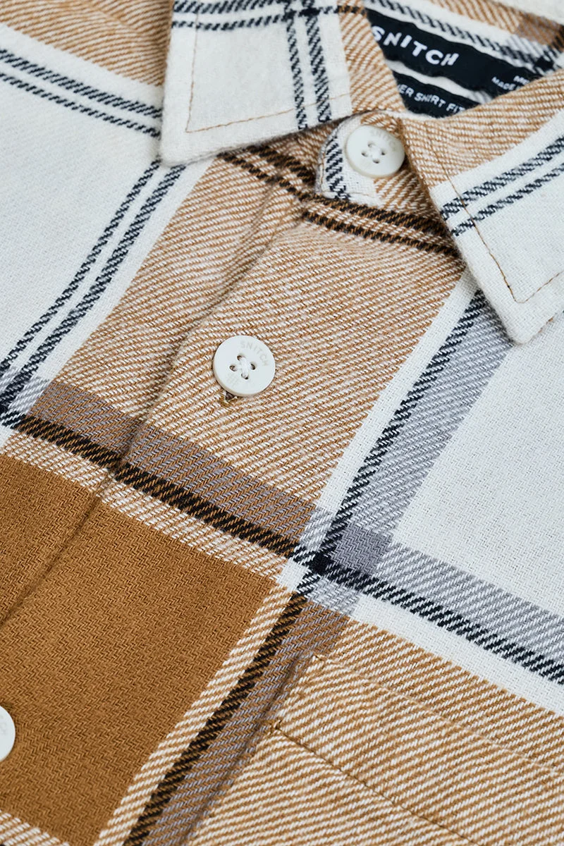 Snitch Brown Plaid Relaxed Fit 100% Cotton Overshirt for Men | Best Price UAE
