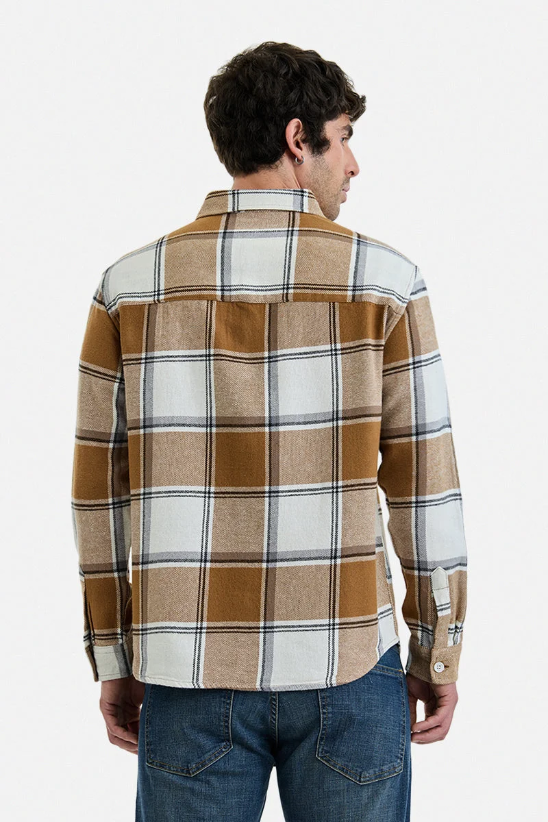 Snitch Brown Plaid Relaxed Fit 100% Cotton Overshirt for Men | Best Price UAE