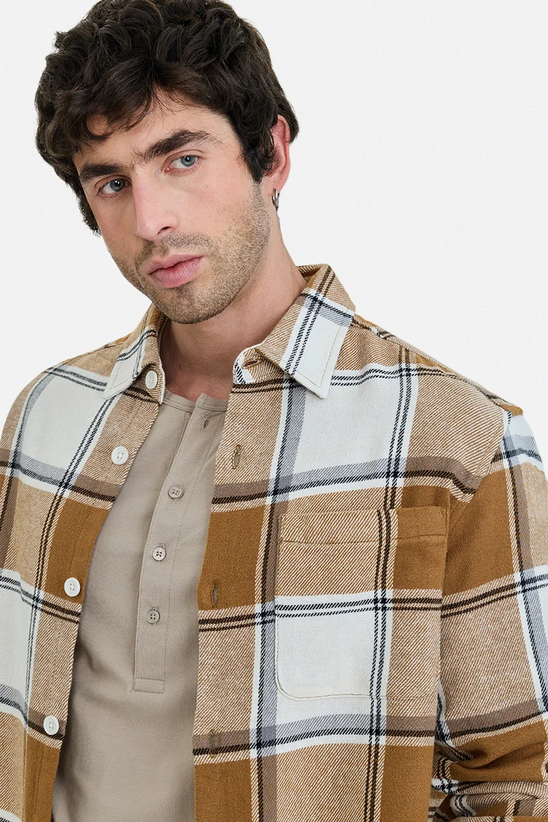 Snitch Brown Plaid Relaxed Fit 100% Cotton Overshirt for Men | Best Price UAE