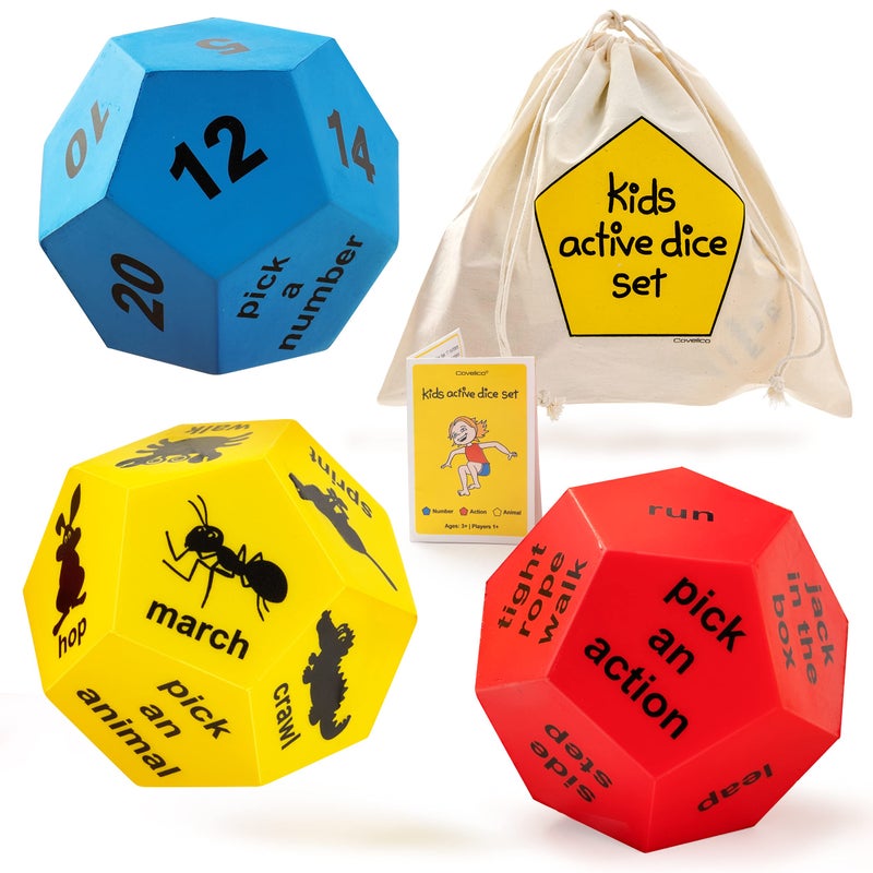Covelico Exercise Dice for Kids, Outdoor Dice Games for Kids Fitness & Gross Motor, Fun Kids Exercise Equipment, Kids Fitness Equipment for Indoor Recess Activities, PE Equipment for Elementary School - Image 1