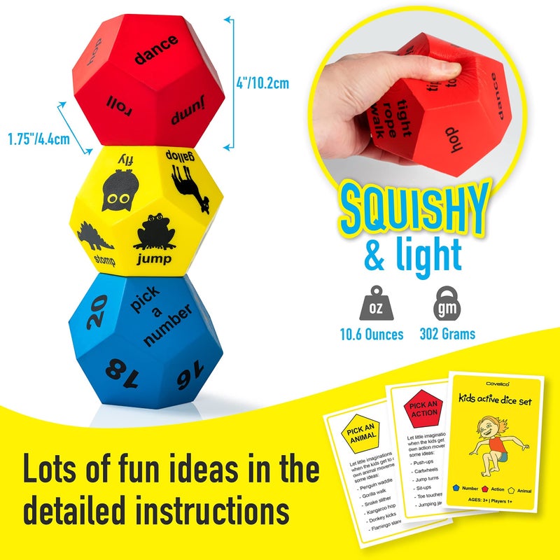 Covelico Exercise Dice for Kids, Outdoor Dice Games for Kids Fitness & Gross Motor, Fun Kids Exercise Equipment, Kids Fitness Equipment for Indoor Recess Activities, PE Equipment for Elementary School - Image 4