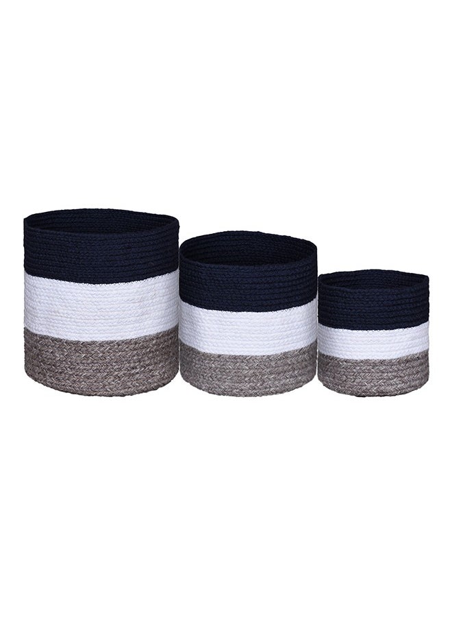 N & H Eco-friendly Handmade Jute Fabric Planter Baskets - Set of 3 - Organizer for Storage, Laundry and Home Décor (Blue, White & Grey)  - Image 4