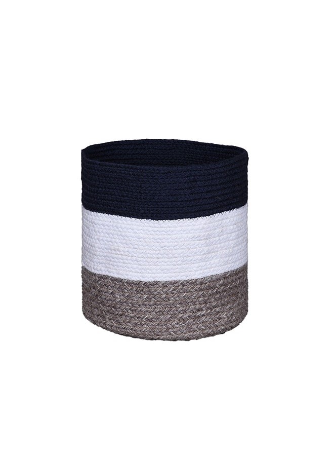 N & H Eco-friendly Handmade Jute Fabric Planter Baskets - Set of 3 - Organizer for Storage, Laundry and Home Décor (Blue, White & Grey)  - Image 5