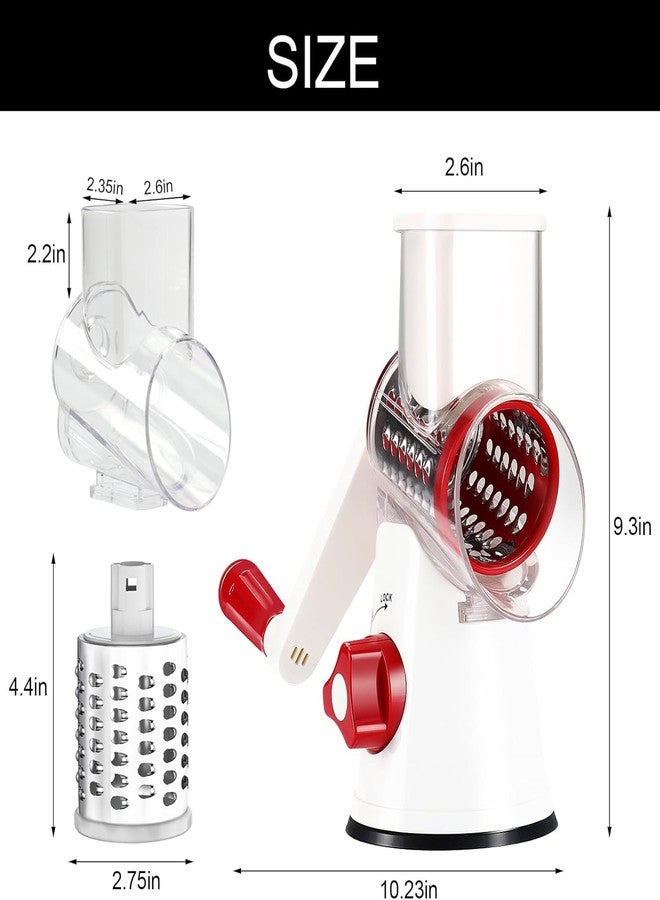 Cambom Manual Rotary Cheese Graters - Round Mandoline Slicer Cheese Shredder Vegetable Slicer Walnuts Grinder with Strong-Hold Suction Cup Base and Cleaning Brush（C315RW） - Image 5