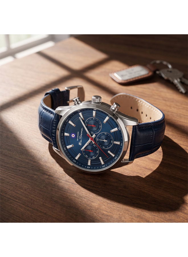 Ben Sherman Cambridge Blue Dial Blue Genuine Leather Strap Chronograph Watch for Men, 42mm - Image 4