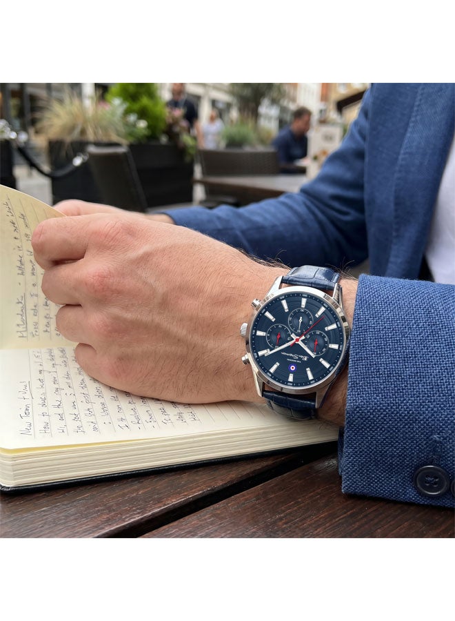 Ben Sherman Cambridge Blue Dial Blue Genuine Leather Strap Chronograph Watch for Men, 42mm - Image 5