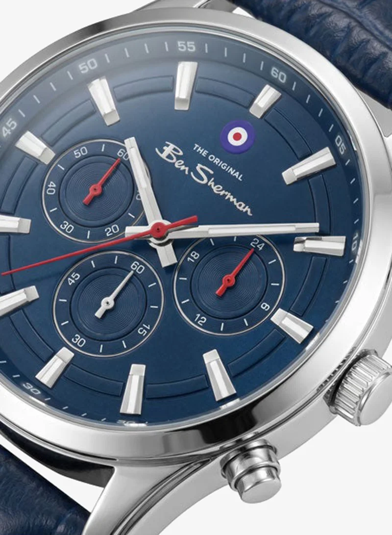 Ben Sherman Cambridge Blue Dial Blue Genuine Leather Strap Chronograph Watch for Men, 42mm