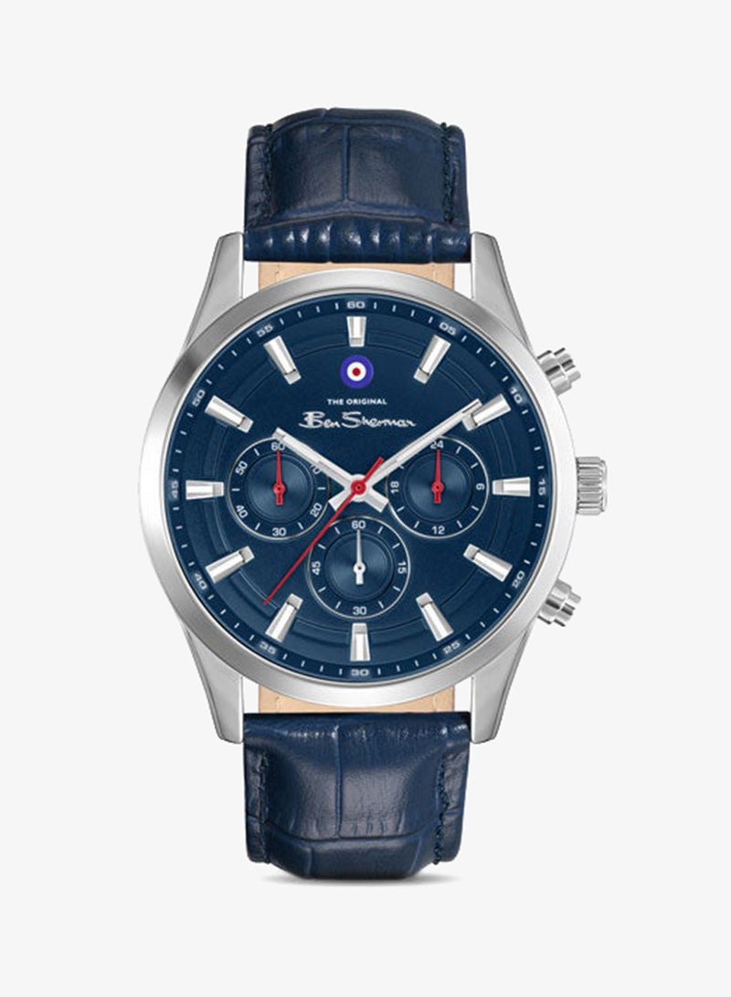 Ben Sherman Cambridge Blue Dial Blue Genuine Leather Strap Chronograph Watch for Men, 42mm - Image 1