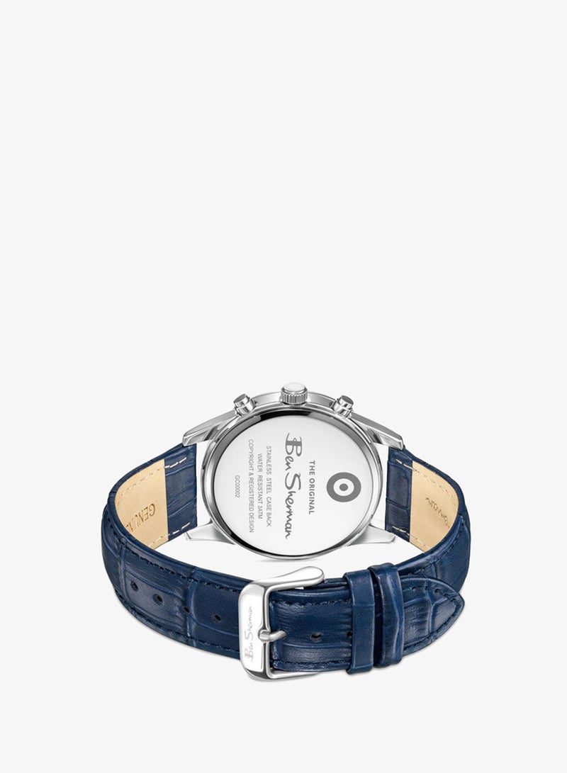 Ben Sherman Cambridge Blue Dial Blue Genuine Leather Strap Chronograph Watch for Men, 42mm - Image 3