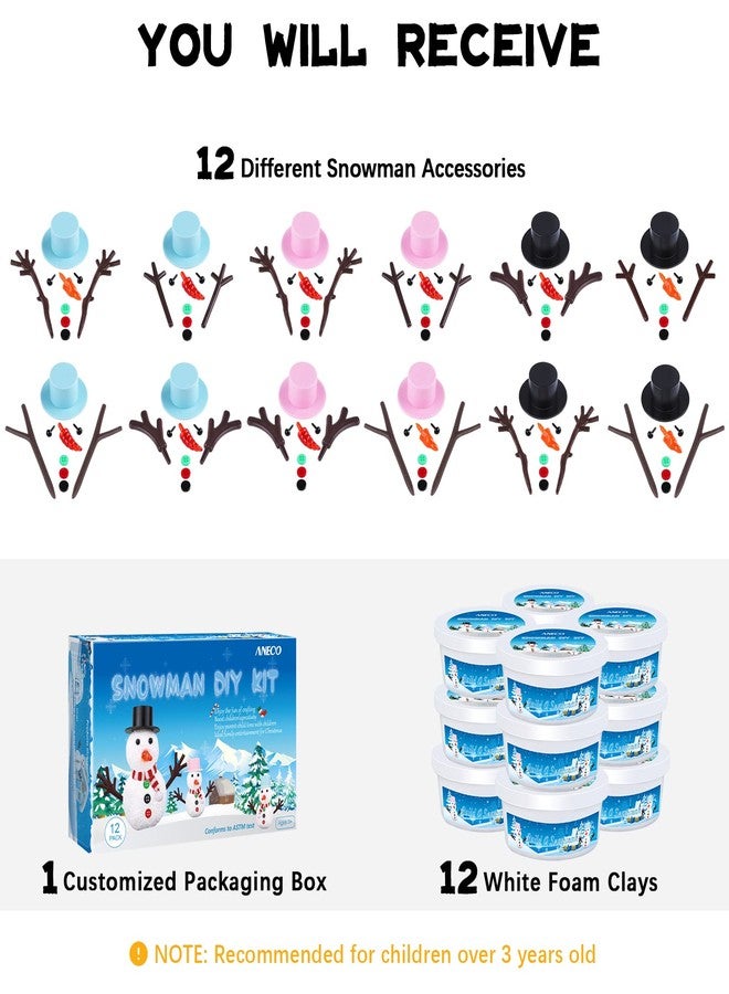 Aneco 12 Pack Christmas Craft Kit Build Snowman DIY Craft Modeling Air Dry Clay Snowman Making Kit Winter Toys Christmas Gift DIY Craft for Holiday Home Supplies - Image 2