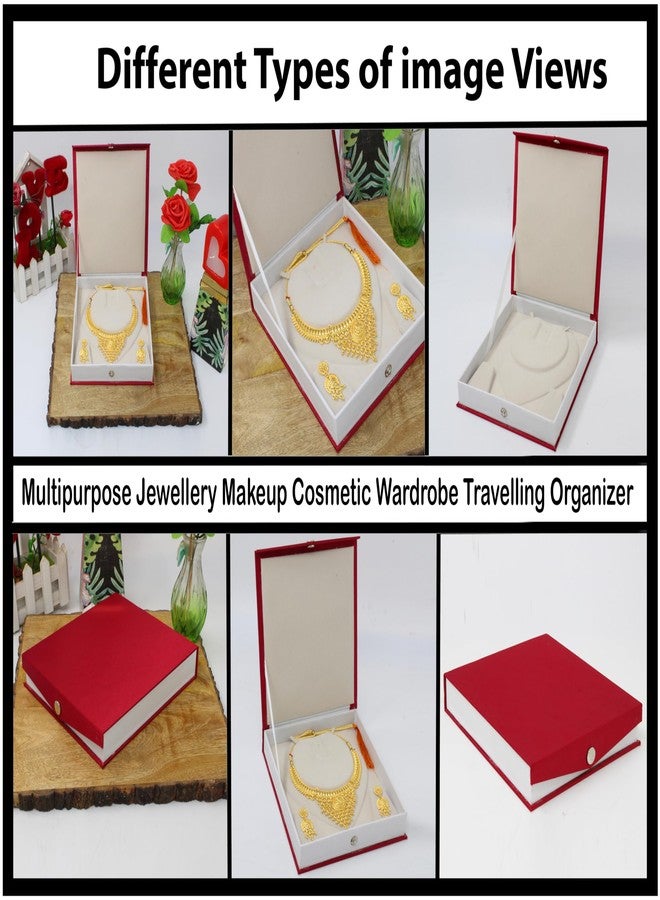 LUCES Satin Maroon 1 Piece Jewellery Box Make Up Box Necklace Pouches Earrings Studs Organizer Box for Travelling Organizer For Women And Girls - Image 4