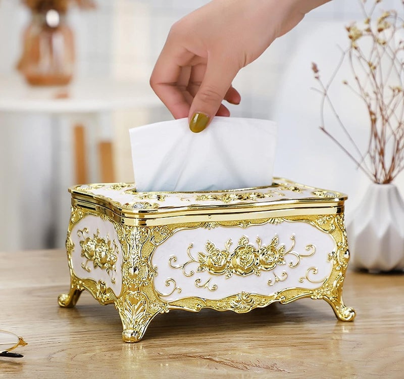 TENDULA Golden Tissue Box Cover, Decorative Tissue Box Holder Rectangular Tissues Cube Boxes, Square Paper Box Napkin Holder Home Decor for Bedroom, Living Room, Office.(Pack of 1) - Image 2