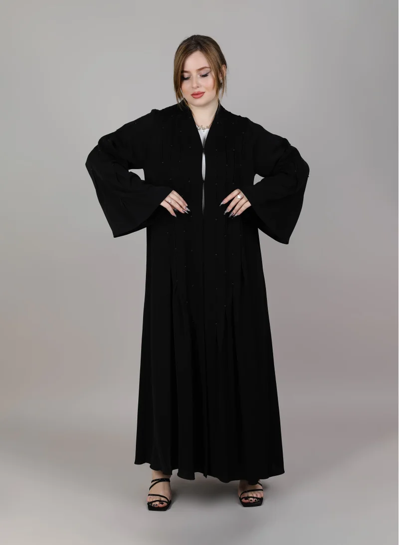 MSquare Fashion Black Korean Nida Embellished Abaya With Long Sleeves