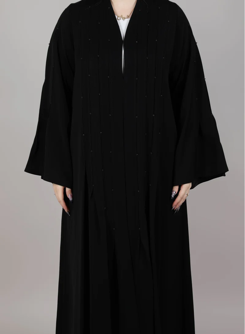 MSquare Fashion  MSquare Fashion Black Korean Nida Embellished Abaya With Long Sleeves for Women | Best Price UAE