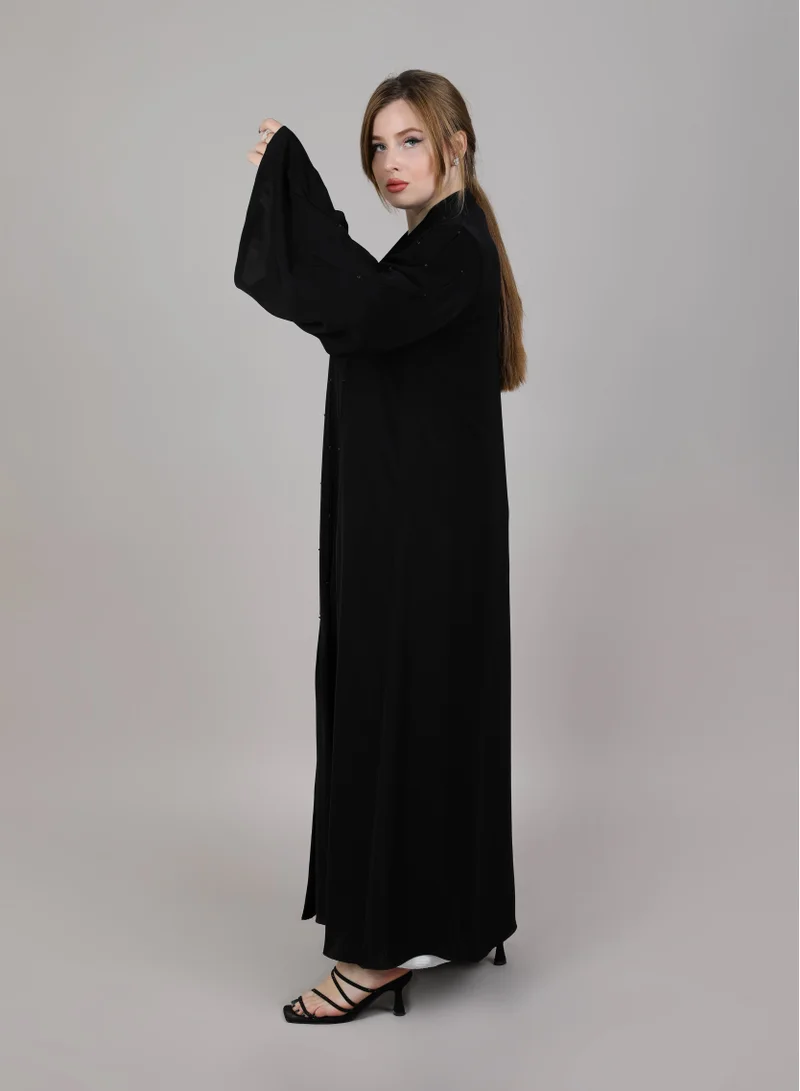 MSquare Fashion  MSquare Fashion Black Korean Nida Embellished Abaya With Long Sleeves for Women | Best Price UAE