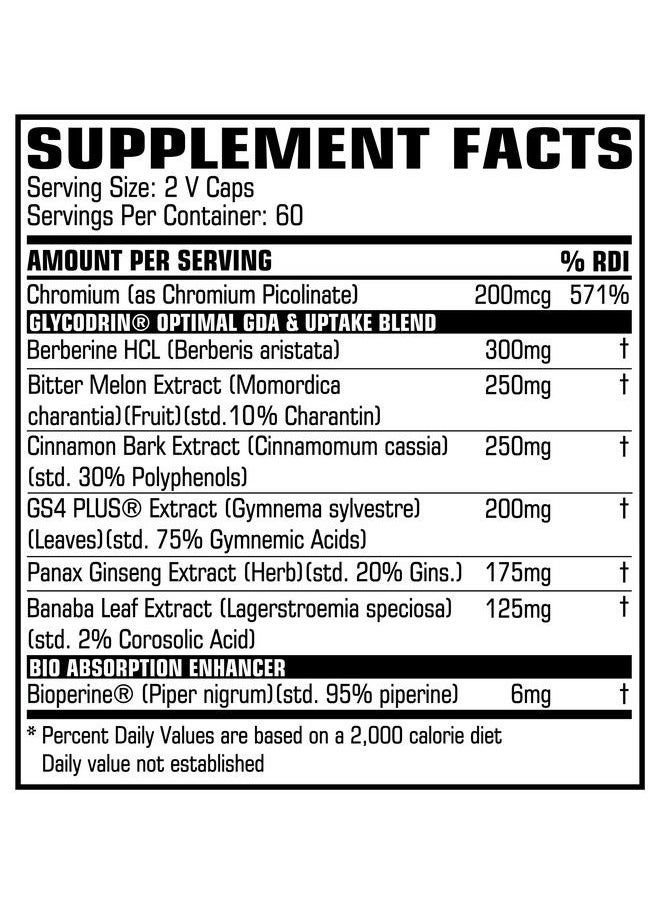 PROCCOR - Glycodrin ; Powerful Gda Insulin Mimetic Glucose Disposal & Nutrient Partitioner Agent With Berberine Hcl Cinnamon Banaba Patented Gs4 Plus & More; 120 V Caps (60 Servings) - Image 1