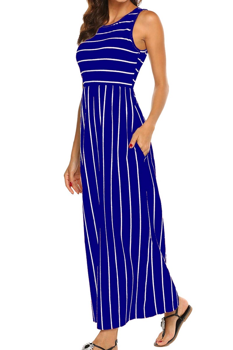 Hount Women's Sleeveless Maxi Dresses Casual Summer Petite Sun Dresses Blue Large - Image 1