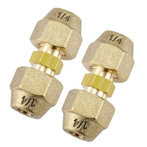 Timsec 2Packs AC Copper Pipe Extension Joint Connectors, 1/4-Inch Air Conditioning Pipe Coupling Adapters with Flare Nuts and Connectors, Free Welding, For Butt Copper Tube Diameter 1/4" (6.35mm) - Image 1