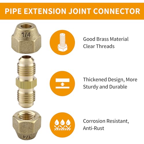 Timsec 2Packs AC Copper Pipe Extension Joint Connectors, 1/4-Inch Air Conditioning Pipe Coupling Adapters with Flare Nuts and Connectors, Free Welding, For Butt Copper Tube Diameter 1/4" (6.35mm) - Image 2