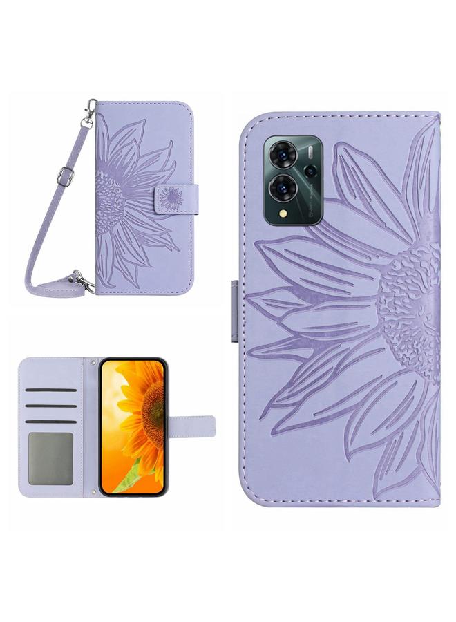 The Bros Case For ZTE Blade V40 Pro Skin Feel Sun Flower Pattern Flip Leather Phone Case with Lanyard