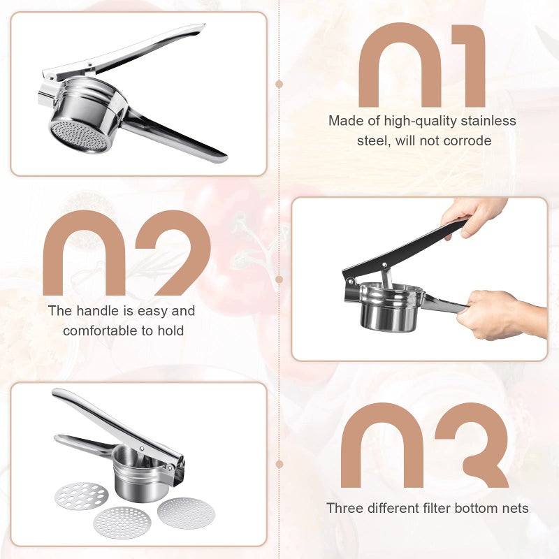 Patelai 4 Pieces Gnocchi Board Set, Includes Plastic Trapezoidal Baking Scraper, Gnocchi Pasta Board Stripper Paddle, Dowel Wood Rolling Pin, Stainless Steel Potato Ricer Masher with 3 Interchangeable Discs - Image 3