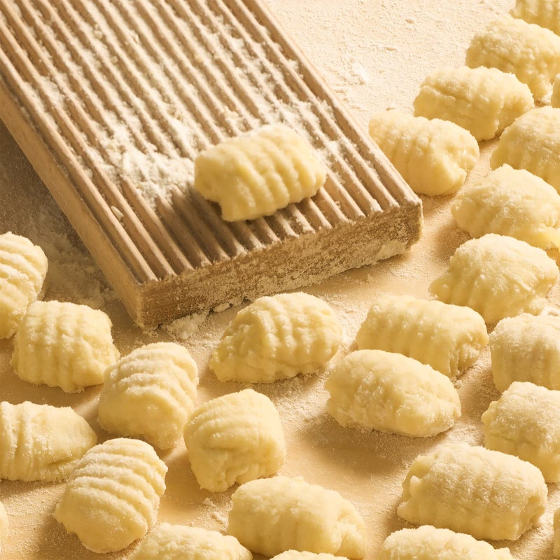 Patelai 4 Pieces Gnocchi Board Set, Includes Plastic Trapezoidal Baking Scraper, Gnocchi Pasta Board Stripper Paddle, Dowel Wood Rolling Pin, Stainless Steel Potato Ricer Masher with 3 Interchangeable Discs - Image 5