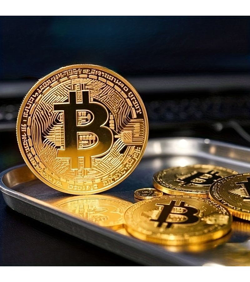 Bitcoin Commemorative Coins 6 Set with Protective Case Golden Luster Collectible - Image 1