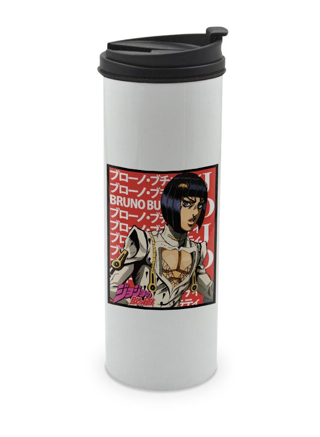 LIT JoJo's Bizarre Adventure White Tumbler for Hot Drinks JoJo's Bizarre Adventure White Tumbler Bruno Bucciarati Travel Coffee Tumbler Bruno Mafioso of Passione-Anime - Image 1