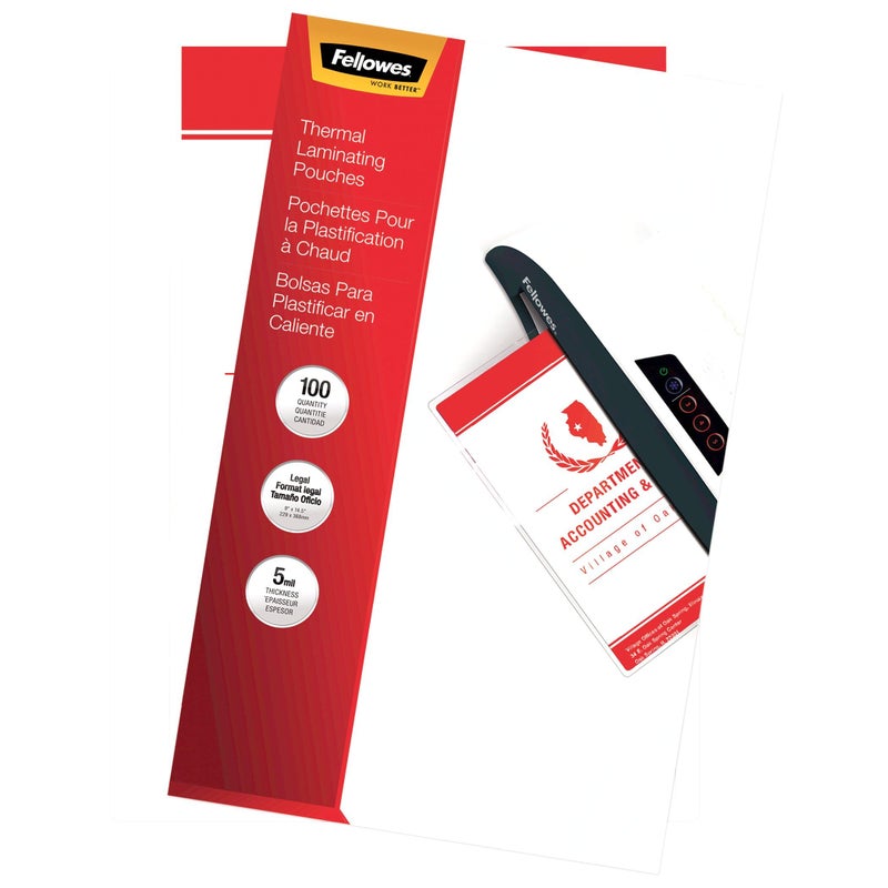 Fellowes Glossy Pouches - Legal, 5 mil, 100 pack