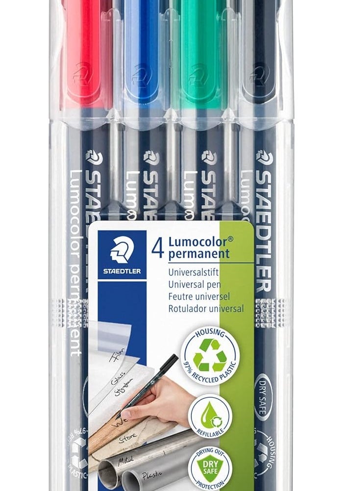 ستدلر مجموعة أقلام التحديد الدائمة ستيدلر لوموكولر - 4 ألوان متنوعة - Image 1