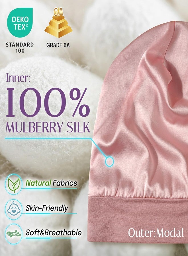 OLESILK Silk Baby Bonnet for 0-6 Months - 100% Mulberry Silk Toddler Hair Bonnet, Adjustable Night Cap for Sleeping Pink - Image 2