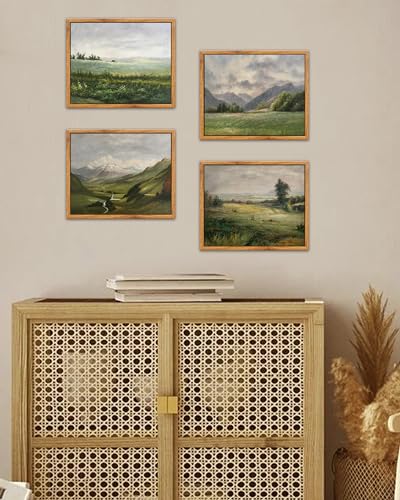 SHENIFY Landscape Vintage Framed Canvas Wall Art Classical Mountain Range Valley Prints Farmhouse Kitchen Office Decor - 8x10in Natural Framed - Image 4