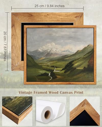 SHENIFY Landscape Vintage Framed Canvas Wall Art Classical Mountain Range Valley Prints Farmhouse Kitchen Office Decor - 8x10in Natural Framed - Image 5