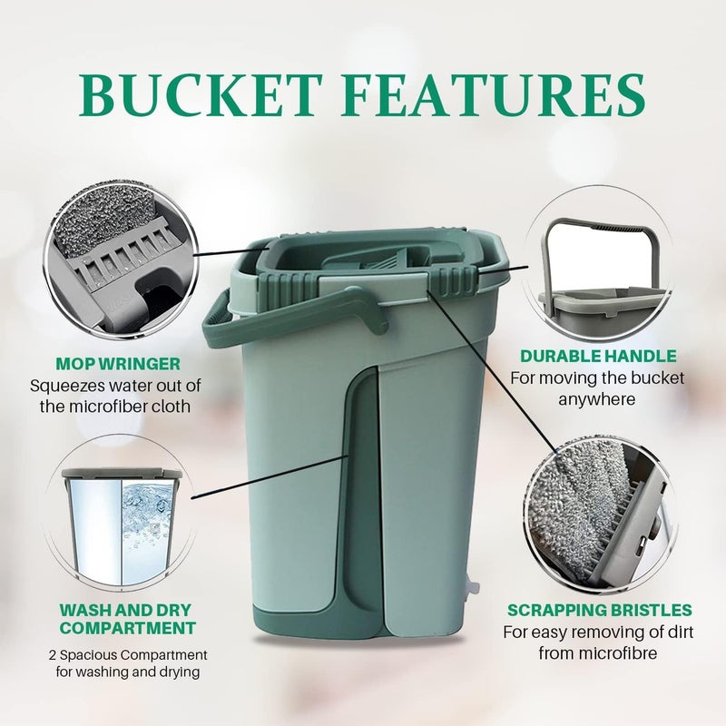 ABH SHABGAYAS Premium Mop Bucket Set with Adjustable Handle Microfiber Head Flat Mop and Bucket System for Floor Cleaning with 1 Washable Microfiber Mop Pad EcoFriendly Mop Bucket Set with DualAction Wringer - Image 2