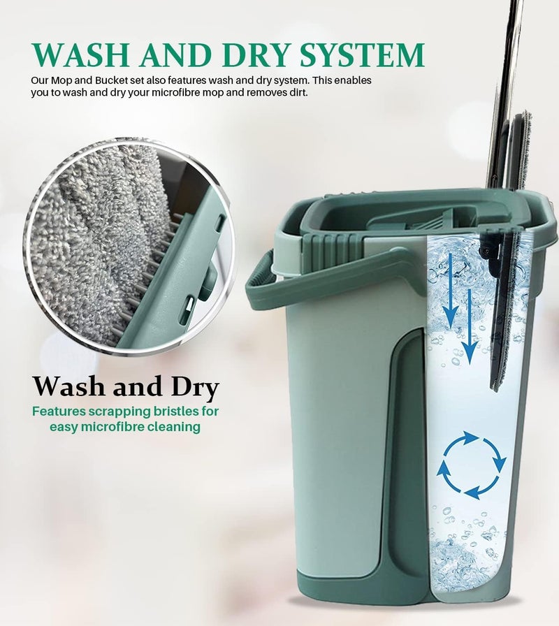 ABH SHABGAYAS Premium Mop Bucket Set with Adjustable Handle Microfiber Head Flat Mop and Bucket System for Floor Cleaning with 1 Washable Microfiber Mop Pad EcoFriendly Mop Bucket Set with DualAction Wringer - Image 4