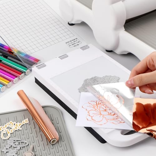 CYFUN DESIGN 12 Pack Heat Transfer Gold Foil Sheets for Crafts Embossing Stamp Tool Heat Activated Thermal Toner Reactive Foil Roll 5.9inx4.26ft Add Stunning Foiled Elements to Any Card, Scrapbooking, DIY - Image 5