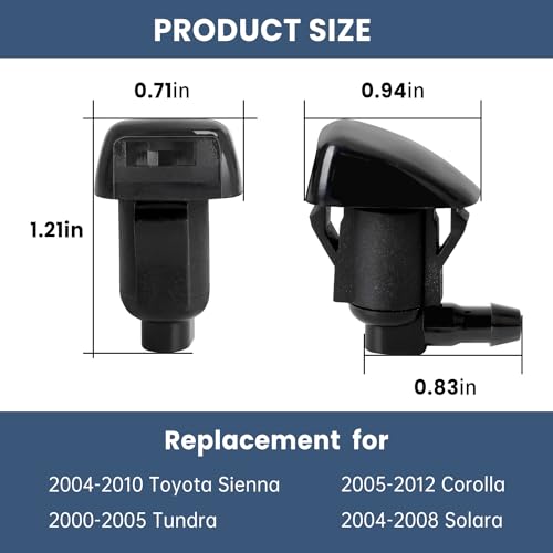 Belleone 2PCS Front Windshield Washer Nozzle Jet Kit Fit for 2004-2010 Toyota Sienna, 2005-2012 Corolla, 2004-2008 Solara, 2000-2005 Tundra, Replacement for Part # 85381-AE020 - Image 2