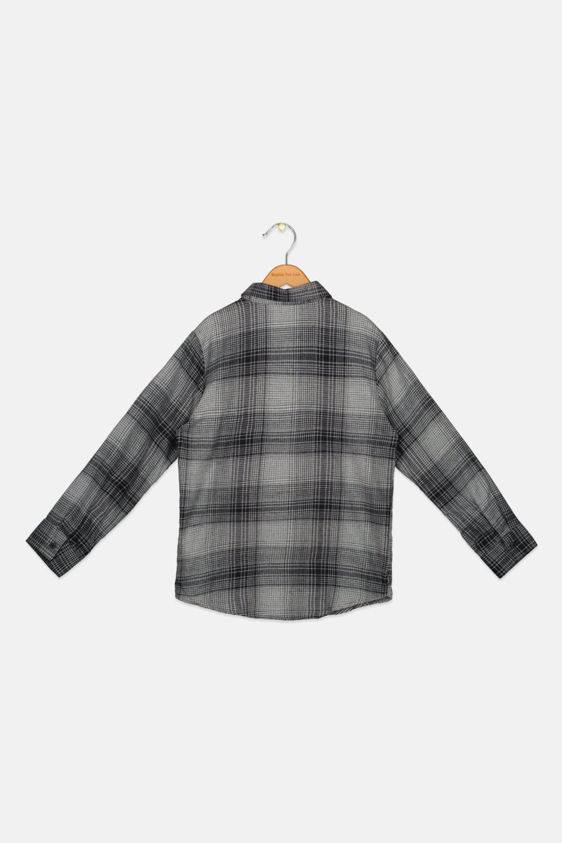 Hurley Kids Boy Plaid Casual Shirt, Black - Image 2