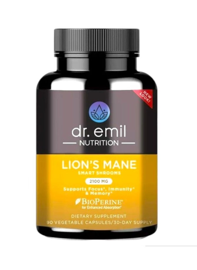 DR EMIL NUTRITION - مكمل غذائي عضوي من فطر عرف الأسد بتركيز 2100 ملجم لتحسين صفاء الذهن والتركيز والدعم الإدراكي - كبسولات فطر عرف الأسد المعززة للدماغ مع مستخلص فطر عرف الأسد العضوي بنسبة 100% - Image 1