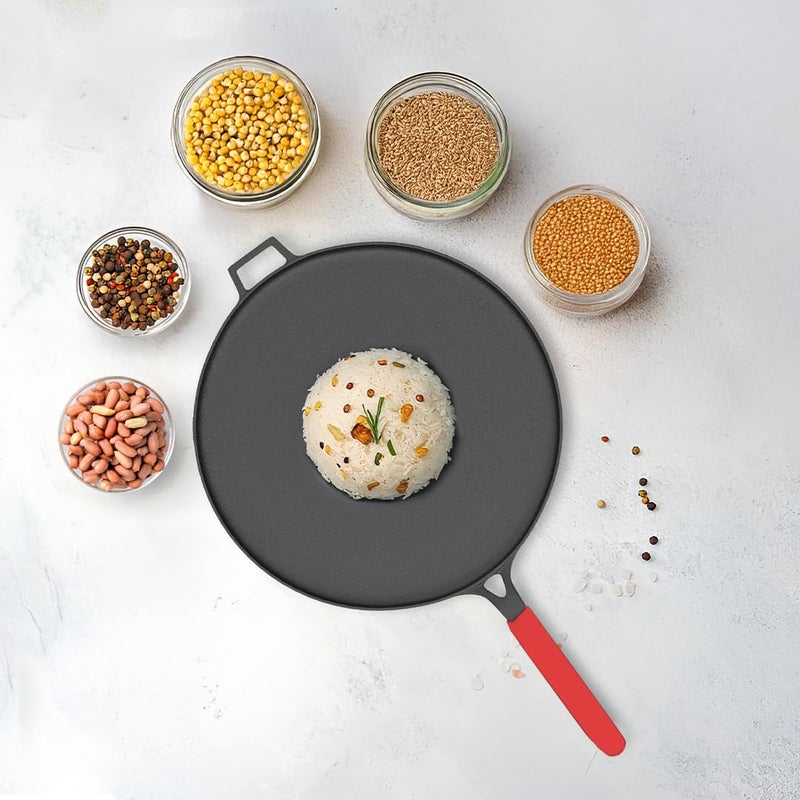 Home Essentials 28cm Cast Iron Dosa Tawa with Silicone Handle Cover | Pre-Seasoned & Naturally Non-Stick | 100% Pure Iron | No Chemical Coating | Induction & Gas Compatible | Ideal for Roti, Chila. - Image 1